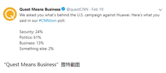 CNN问观众美国政府为什么打击华为，大多认为是政治因素