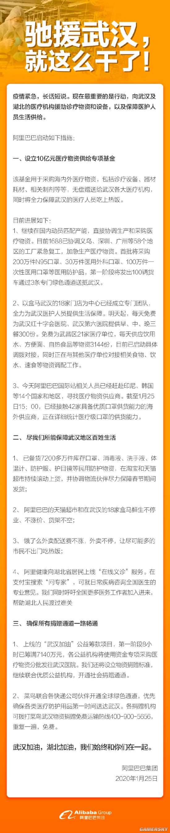 阿里巴巴集团设专项基金赴海内外采购医疗物资支援武汉