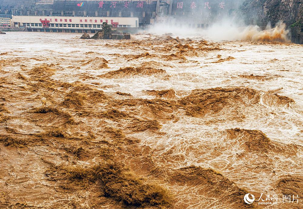 山西平陆：黄河三门峡大坝开启泄洪怒涛翻卷景象壮观