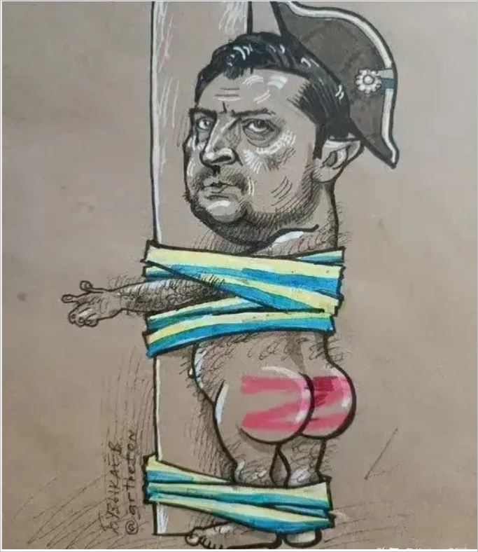 俄罗斯漫画：山姆大叔屁股没擦干净，欧洲国家竞相跪舔