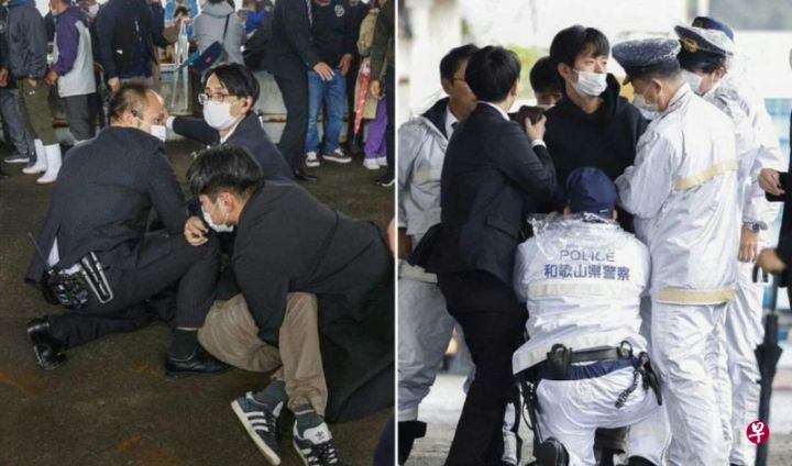日本首相岸田文雄演讲前会场发生爆炸，投掷物体在爆炸后产生了大量白烟