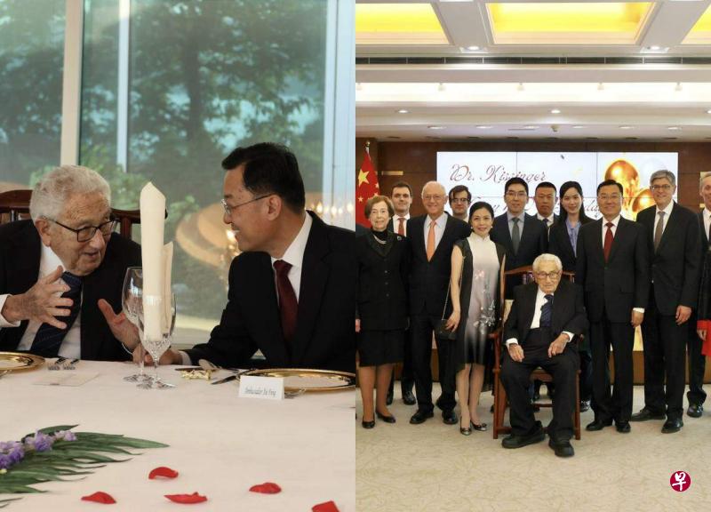 中国驻美大使谢锋推特发基辛格百岁寿辰合影庆祝他百岁寿辰