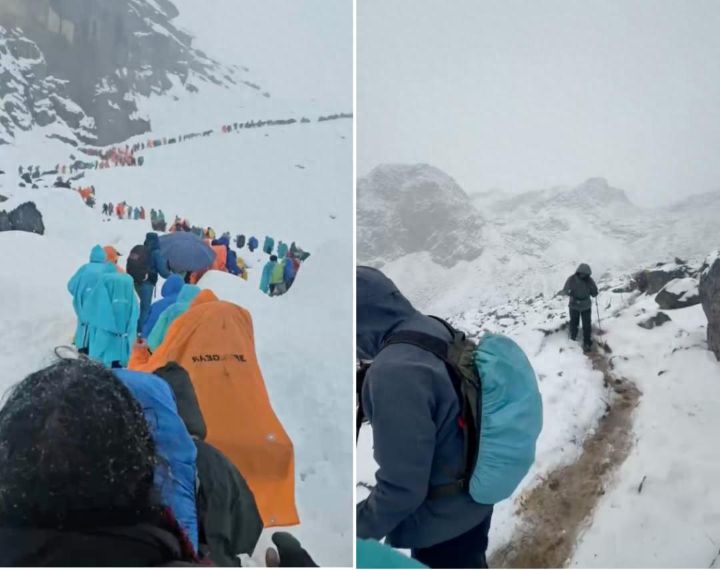 珠峰现极端暴雪中大量帐篷被压垮整个景区多人被困无法下山，向导一人一狗带上百人撤离 ...