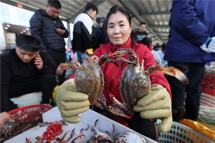 江苏连云港：秋捕梭子蟹喜丰收，渔民及时将梭子蟹分拣、装箱、打包、外运供应各地市场 ...