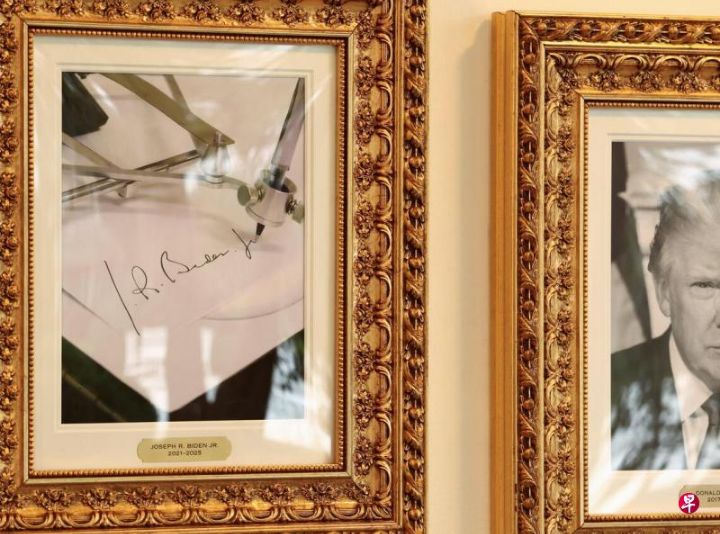 特朗普今年9月在白宫玫瑰园长廊新设的“总统星光大道”，以一张“自动签名笔”的照片来替代拜登的肖像 ...