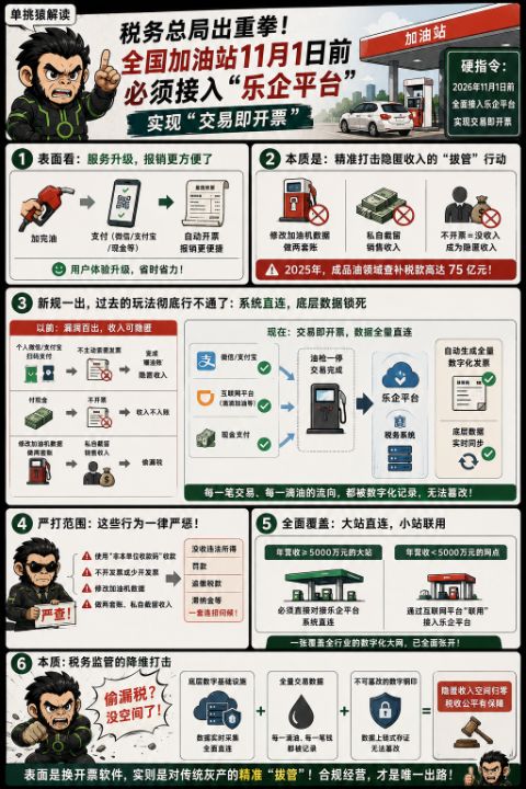 强制接入“乐企平台”，其实就是税务局直接把数据探头接进了加油站收银台和加油枪里 ...